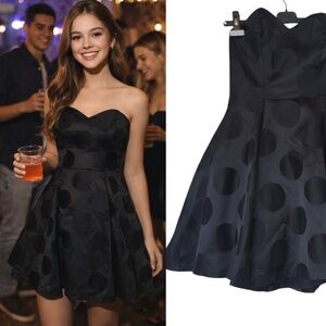 Vintage Black Polka Dot Strapless Sweetheart Fit and Flare Mini Party Dress